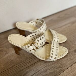 Salvatore Ferragamo Perforated White Leather Healed Sandals
